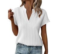 HOOUDO Sale Angebote Blitzangebote Damen T-Shirt mit V-Ausschnitt, gestreift, kurzärmelig, lässig Spitzenshirt Damen Bluzen Modern Elegant Strandbekleidung Damen Tshirt Dam Sale Angebote Bestellung