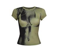 HOOUDO Sale Angebote Blitzangebote Damen-Top mit 3D-Körperdruck und Schnitt, schön und sexy, kurzärmeliges T-Shirt mit Rundhalsausschnitt, modisch T Shirt Totenkopf Glitzer Dam Mein Bestellung Sale