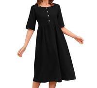 HOOUDO Sale Angebote Blitzangebote Einfarbiges, ärmelloses, lockeres Kleid aus Baumwolle und Leinen mit Rundhalsausschnitt und Tasche Enges Kleid Damen Kurz Sommerkleid Dam Sale Angebote Bestellung