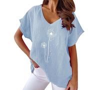 HOOUDO Sale Angebote Blitzangebote Kurzärmliges Damen-T-Shirt mit Löwenzahn-Print und V-Ausschnitt, lockeres Freizeit-T-Shirt Vintage Damen Kleidung Festival Style Damen Glitze Mein Bestellung Sale