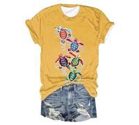 HOOUDO Sale Angebote Blitzangebote Modisches Damen-T-Shirt mit Rundhalsausschnitt und kurzen Ärmeln, Schildkröten-Print Pullover Rückenfrei Damen-Druck, Lockerer V-Ausschni Sale Angebote Bestellung