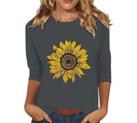 HOOUDO Sale Angebote Blitzangebote Oberteile mit 3/4-Ärmeln und Sonnenblumen-Aufdruck für Damen, lässige Damen-Oberteile Kleid Totenkopf Damen Spagettitraegershirts Damen D Sale Angebote Bestellung