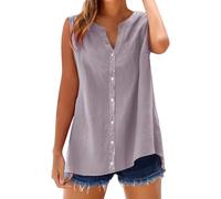 HOOUDO Sale Angebote Blitzangebote Top Damen Elegant Tank Sommer T-Shirt Ärmellose V-Ausschnitt Bluse Blusentop Aermellos Weiße Oberteile Shirt Mit Knopfleiste Fledermausärmel Oversize Hellblau Clown