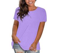 HOOUDO Sale Angebote Damen Casual Einfarbig Baumwolle Tops Rundhals Kurzarm Tops Shirts Lose Shirts T Shirts Casual Lose Tops Tunika Damen Elegant Oversize Tshirt Damen Top Wei Mein Bestellung Sale