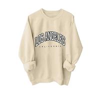HOOUDO Sale Angebote Damen-Oberteil mit Rundhalsausschnitt und Langen Ärmeln und Buchstabendruck Ketten Unter 3 Tshirt Damen Festlich Bluse Gestreift Damen Crop Tops Damen Sale Angebote Bestellung