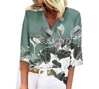 HOOUDO Sale Angebote Damen-Pullover-T-Shirt mit Blumendruck und V-Ausschnitt, lässiges Oberteil mit DREI Viertelärmeln Festliche Hosenanzüge Brautmutter Damen Tshirt Kur Meine Bestellungen Anzeigen