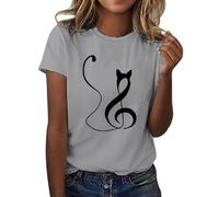 HOOUDO Sale Angebote Damen-T-Shirt mit Katzenmotiv, kurzärmelig, Rundhalsausschnitt, modisches Oberteil, leicht, weich, lässig, Sommer-Outfit-Kleidung Unterhemden Damen Meine Bestellungen Anzeigen
