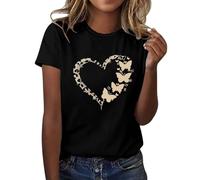 HOOUDO Sale Angebote Sale Angebote Casual Love Butterfly Print Kurzarm Rundhals Top Kurzarm T-Shirt Shirt Spitze Blusen Damen Sexy Top Set Damen Gothic Kleidung Damen Schwa Sale Angebote Bestellung