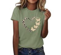 HOOUDO Sale Angebote Sale Angebote Casual Love Butterfly Print Kurzarm Rundhals Top Kurzarm T-Shirt Shirt Spitze Blusen Damen Sexy Top Set Damen Gothic Kleidung Damen Schwarze Mein Bestellung Sale