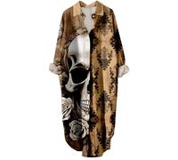 HOOUDO Sale Angebote Sale Angebote Damen-, Lange Ärmel, Taschen, Blumenmuster, Vintage-Stil, langes Hemd, Freizeitkleid Strickkleider Damen Strandkleider+Günstig Sommer Maxikle Mein Bestellung Sale