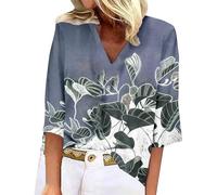 HOOUDO Sale Angebote Sale Angebote Damen-Pullover-T-Shirt mit Blumendruck und V-Ausschnitt, lässiges Oberteil mit DREI Viertelärmeln Festliche Hosenanzüge Brautmutter Damen Sale Angebote Bestellung
