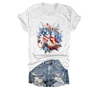 HOOUDO Sale Angebote Sale Angebote Damen-T-Shirts zum Unabhängigkeitstag „Happy 4. Juli“, Weingläser, USA-Flagge, Bedruckt, lässig, Rundhalsausschnitt Arbeitshose Damen Meine Bestellungen Anzeigen