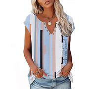 HOOUDO Sale Angebote Sale Angebote Frühling und Sommer Damen Casual Low Neck V-Ausschnitt Mode Top lose bedrucktes Shirt Oberteil Locker Schwarz Bluse In Wickeloptik Shirt Sale Angebote Bestellung