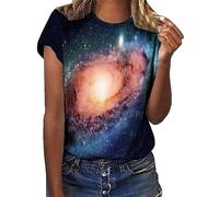 HOOUDO Sale Angebote Sale Angebote T Shirt Damen Galaxy Print Bluse Kurzarm Rundhals T Shirt Lose Frauen Tops Sommer Alltag Crop Top Sport T Shirts Teenager Mädchen Kleidun Sale Angebote Bestellung