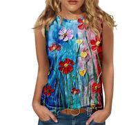 HOOUDO Sale Angebote Tanktops Frauen Blumendruck Tank Top White Women Elegante Shirts Damen Bluse Leinen Sommer Oberteile Bauchfrei Kleidung Tops Teenager Mädchen Xs Shirt Ausgefallen Oberteil Braun