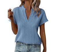 HOOUDO Same Day Angebote Sale Damen T-Shirt mit V-Ausschnitt, gestreift, kurzärmelig, lässig Spitzenshirt Damen Bluzen Modern Elegant Strandbekleidung Damen Tshirt Damen Meine Bestellungen Anzeigen