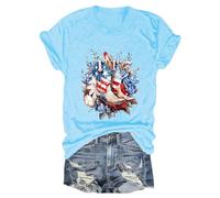 HOOUDO Same Day Angebote Sale Damen-T-Shirts zum Unabhängigkeitstag „Happy 4. Juli“, Weingläser, USA-Flagge, Bedruckt, lässig, Rundhalsausschnitt Arbeitshose Damen Pflege S Sale Angebote Bestellung
