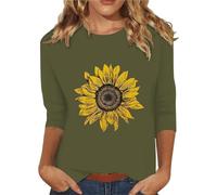 HOOUDO Same Day Angebote Sale Oberteile mit 3/4-Ärmeln und Sonnenblumen-Aufdruck für Damen, lässige Damen-Oberteile Kleid Totenkopf Damen Spagettitraegershirts Damen Dreivierte Mein Bestellung Sale