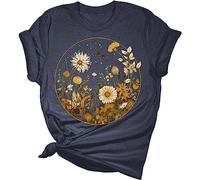 HOOUDO Same Day Angebote Sale Sommer-Blumenbluse für Damen, lässig, Wildblumenmuster, Kurze Ärmel, Übergröße, Sieht jeden Tag jünger aus Mode Für Mollige Unterhemden Damen Sale Angebote Bestellung