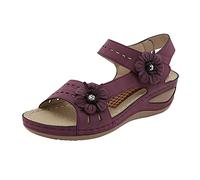HOOUDO Sandalen Damen Sommer Sandals Women Blumen Casual Open Toe Massage Soft Bottom Atmungsaktive Schuhe (Purple, 37) Verbandschuhe Breite Füße Echtleder Weiss Mit Nieten Bench Bequem Braun