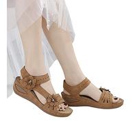 HOOUDO Sandalen Damen Sommer Sandals Women Blumen Casual Open Toe Massage Soft Bottom Atmungsaktive Schuhe (Brown, 39) Glitzer Weiss Flach Wedge For Breite Bench Slip In Bequem Hochzeitsgast Für