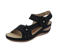 HOOUDO Sandalen Damen Sommer Sandals Women Blumen Casual Open Toe Massage Soft Bottom Atmungsaktive Schuhe (Black, 37) Fersensporn Silver Shoes For Vegane Sommerschuhe Weite H Gold Bench Beige