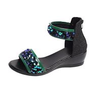 HOOUDO Sandalen Damen Trekking Bequeme Orthopädische Classic Heels Sandals Open Toe High Heel Zipper Back Platform Low Block Chunky Dress Shoes (Green, 36) Glitzer Schuhe Plateau Jelly Sommer