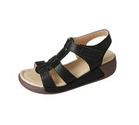 HOOUDO Sandalen Damen Trekkingsandalen Wandersandalen Casual Comfortable Flat Sports Beach Open Toe Thick Bottom Slope Heel Sandals (Black, 36) Glitzer Schuhe Sommer Plateau Weite K H Rosa