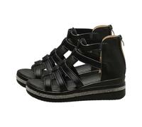 HOOUDO Sandalen Damen Trekkingsandalen Wandersandalen Casual Seite Hohl Gürtel Schnalle Slope Bottom Römische Schuhe (Black, 36) Halbschuhe Römersandalen Orthopädie Breite Ortho Schwarze Flach