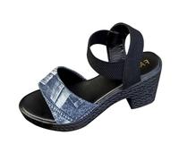 HOOUDO Sandaletten Damen Mit Absatz Elegant Für Damen, Übergröße, Sommerneuheit, Dicker Absatz, Dicke Sohle, Einfarbig (Dark Blue, 37) Slingpumps Hochzeit Schuhe Damenschuhe 43 Bequeme Sandalen