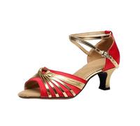 HOOUDO Silberne Sandalen Damen Mit Absatz Latin Dance Shoes Mid High Heel Soft Sandals (Red, 39) Damenschuhe Weite H Schuhe Sommer Leder Braun Rot Trekkingsandalen Für Hochzeit Beige Gold