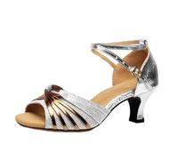 HOOUDO Silberne Sandalen Damen Mit Absatz Latin Dance Shoes Mid High Heel Soft Sandals (Silver, 36) Schuhe Gold Pumps Heels Glitzer Beige Römersandalen Hoch Schwarze Lackschuhe Braune Silber