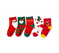 HOOUDO Socken Bedrucken 5 Pairs Christmas Socks Kids Boys Girls Santa Xmas Tree Pattern Colourful Funny Cotton Soft Warm 46Y Stoppersocken Kinder Babykleidung Mädchen 0-6 Monate Baby Zubehör Für