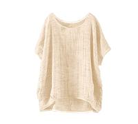 HOOUDO Sommer Damen Kurzarm Solid Casual Loose Leinen Top Damen Oberteil Große Größen Shirt Oversize Top Rosa Quadratischer Ausschnit Sale Angebote Bestellung