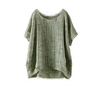 HOOUDO Sommer Damen Kurzarm Solid Casual Loose Leinen Top Damen Oberteil Große Größen Shirt Oversize Top Rosa Quadratischer Ausschnit Sale Angebote Bestellung