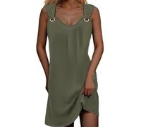 HOOUDO Sonderangebote Schnäppchen 2025 Sommerkleid Damenkleid Schickes und Elegantes ärmelloses MIDI-Kleid mit V-Ausschnitt und knielangem Kleid Lässiges Strandkleid Max Meine Bestellungen Anzeigen