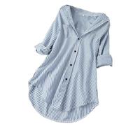 HOOUDO Sonderangebote Schnäppchen Bluse mit Langer Oberseite Loser drehbarer Kragen Frauen Ärmel streifenförmige -Hemden Damenbluse Tunika Damen Sommer Elegant Weiße Bluse Dame Mein Bestellung Sale