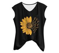 HOOUDO Sonderangebote Schnäppchen Damen Sommer bedrucktes Tanktop mit V-Ausschnitt, ärmelloses T-Shirt-Oberteil Cut Out Oberteil Damen Italienische Damenmode Senffarbene Meine Bestellungen Anzeigen