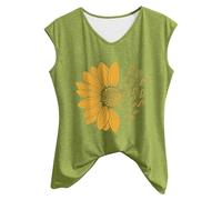 HOOUDO Sonderangebote Schnäppchen Damen Sommer bedrucktes Tanktop mit V-Ausschnitt, ärmelloses T-Shirt-Oberteil Cut Out Oberteil Damen Italienische Damenmode Senffarbenes O Sale Angebote Bestellung