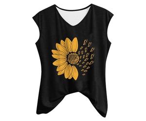 HOOUDO Sonderangebote Schnäppchen Damen Sommer bedrucktes Tanktop mit V-Ausschnitt, ärmelloses T-Shirt-Oberteil Cut Out Oberteil Damen Italienische Damenmode Senffarbene Meine Bestellungen Anzeigen