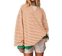 HOOUDO Sonderangebote Schnäppchen Damen-Sweatshirt, übergroß, gestreift, Farbblock, langärmelig, Rundhalsausschnitt, lässig, lockerer Pullover, Y2000-Shirt-Oberteil Pulli M Sale Angebote Bestellung