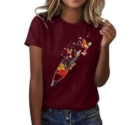 HOOUDO Sonderangebote Schnäppchen Damen-T-Shirt mit Bleistift- und Schmetterlingsdruck, kurzärmelig, Rundhalsausschnitt, modisches Oberteil, leicht, weich, lässig, Sommer-O Sale Angebote Bestellung