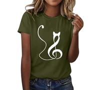 HOOUDO Sonderangebote Schnäppchen Damen-T-Shirt mit Katzenmotiv, kurzärmelig, Rundhalsausschnitt, modisches Oberteil, leicht, weich, lässig, Sommer-Outfit-Kleidung Unterhem Sale Angebote Bestellung