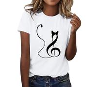 HOOUDO Sonderangebote Schnäppchen Damen-T-Shirt mit Katzenmotiv, kurzärmelig, Rundhalsausschnitt, modisches Oberteil, leicht, weich, lässig, Sommer-Outfit-Kleidung Unter Meine Bestellungen Anzeigen
