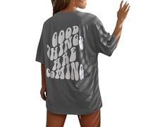 HOOUDO Sonderangebote Schnäppchen Good Things Are Coming Damen-T-Shirt mit Buchstaben-Aufdruck, kurzärmelig, Rundhals-T-Shirt, modisches Oberteil, leicht, weich, lässig, So Sale Angebote Bestellung