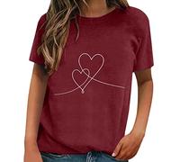HOOUDO Sonderangebote Schnäppchen Kurzärmliges Frühlings- und Sommer-Modemuster zum Valentinstag, klassisches, lockeres Top-T-Shirt mit Rundhalsausschnitt Kurzpullover Dame Sale Angebote Bestellung