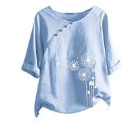 HOOUDO Sonderangebote Schnäppchen Kurze Modeoberteile Frauen Florale Ärmel T-Kurzbluse Knopfdruck O-Ausschnitt lässige Damenbluse Bluse Mit Reißverschluss Vorne Oversized S Sale Angebote Bestellung