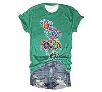 HOOUDO Sonderangebote Schnäppchen Modisches Damen-T-Shirt mit Rundhalsausschnitt und kurzen Ärmeln, Schildkröten-Print Pullover Rückenfrei Damen-Druck, Lockerer V-Aussch Meine Bestellungen Anzeigen