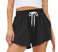 HOOUDO Strandhose Damen Kurz Paperbag Shorts Kurze Hose Schwarz Hüfthose Kordelzug Badeshorts Für High Waist Turnhose Mädchen Jogginghose Baumwoll Radlerhose Hosenrock Jeans Bermuda Knielang