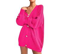 HOOUDO Strickjacke Damen Elegant Ärmeln, einfarbig, lockere Strickjacke Strickweste Schwarz (Hot Pink, S)